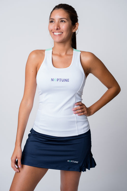 Neptune athletics white tank top with neptune logo on front chest