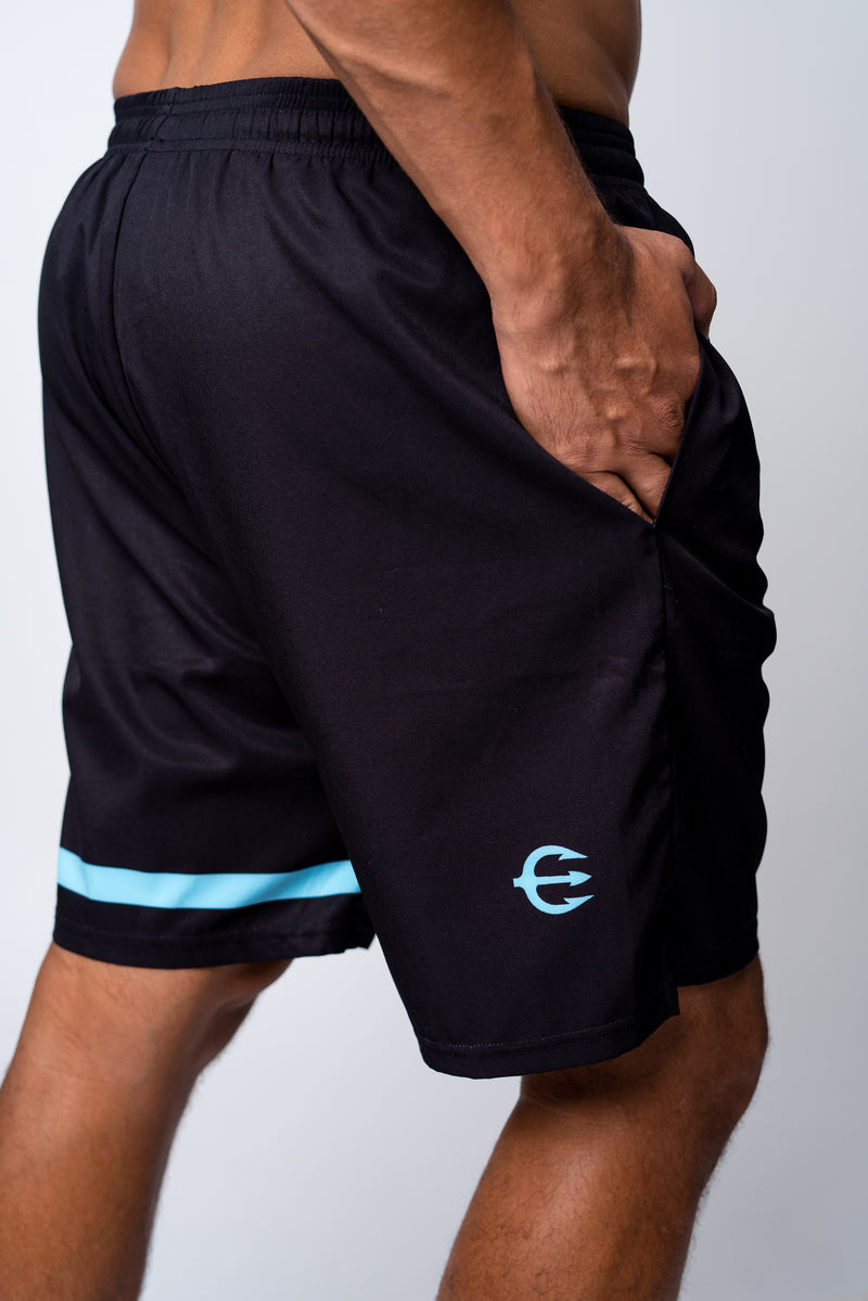 Neptune athletics mens black shorts back with trident