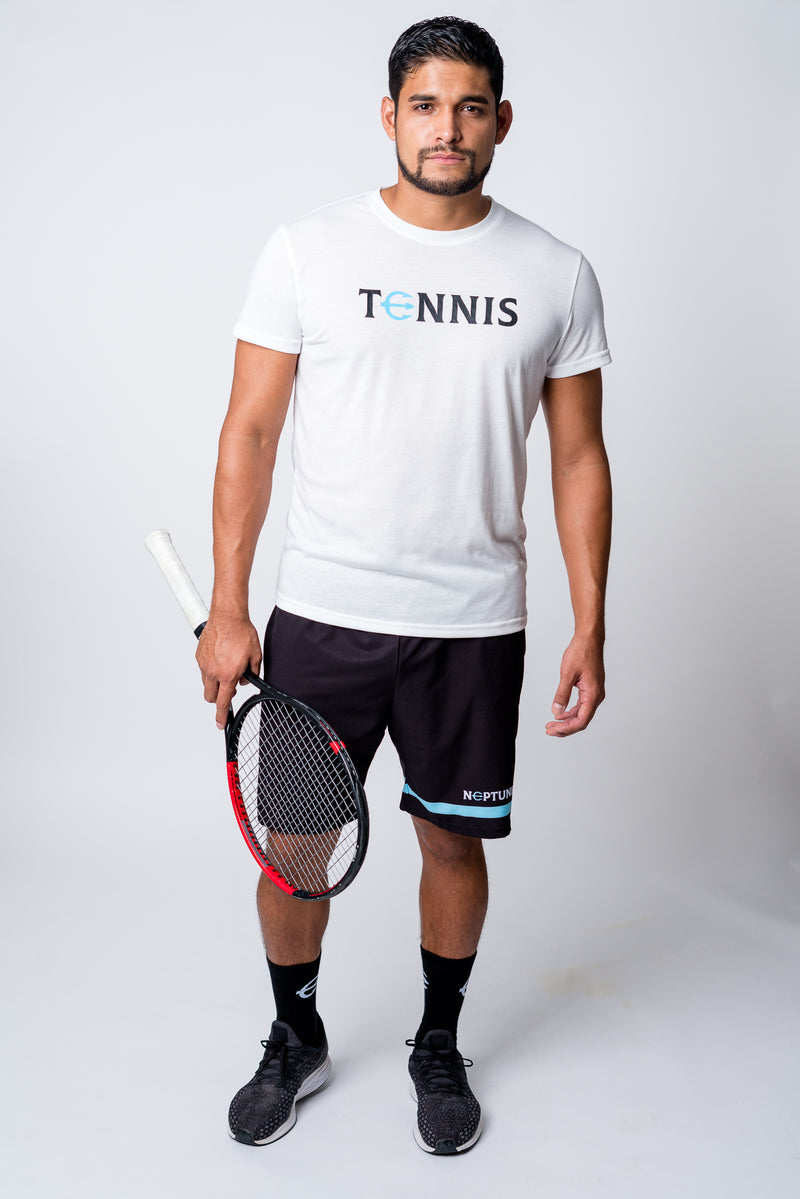 Neptune athletics unisex practice tee - white with "TENNIS" logo on front chest