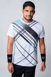 White with blue and black stripes neptune athletics competition tee