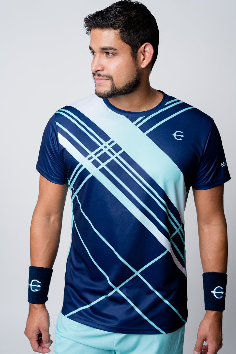 Navy with mint and white stripes neptune athletics competition tee