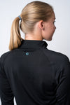 Womens neptune athletics quarter zip long sleeve with trident logo on back neck
