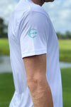 Neptune Athletics white competition crew t-shirt, trident on sleeve