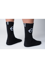 Black neptune athletics crew socks with white trident logo
